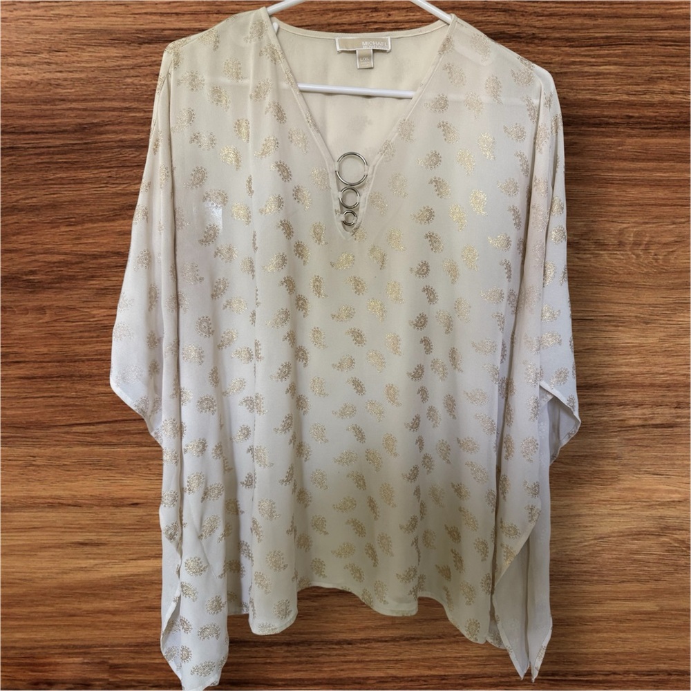 Michael Kors Women’s Cream and Gold Elegant Tunic Top Size L/XL